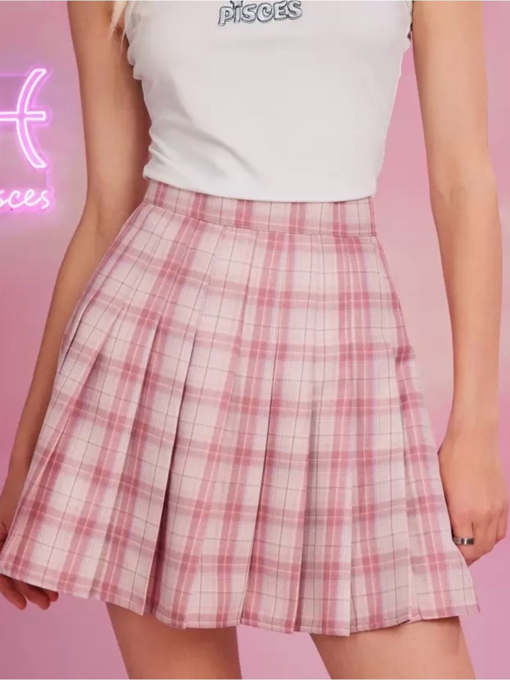 NWT Pink Pisces Plaid Pleated Skater Skirt - Picture 5 of 5